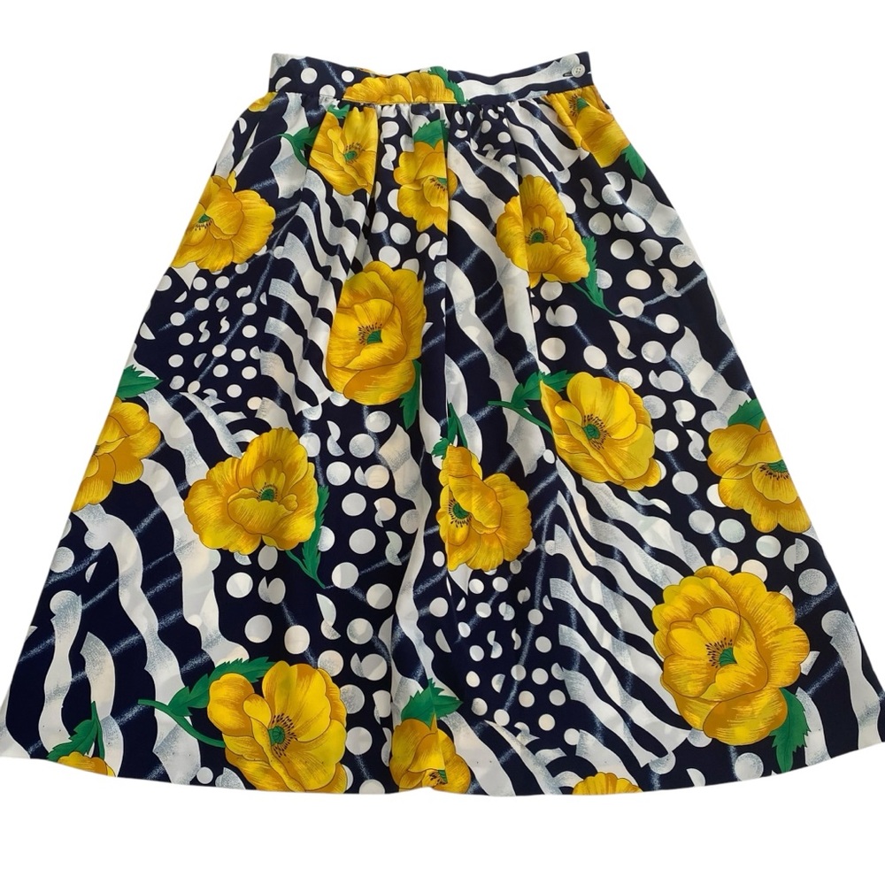 Vintage Lucia Petites Vibrant Floral Print A-Line Pleated Midi Skirt Size 10